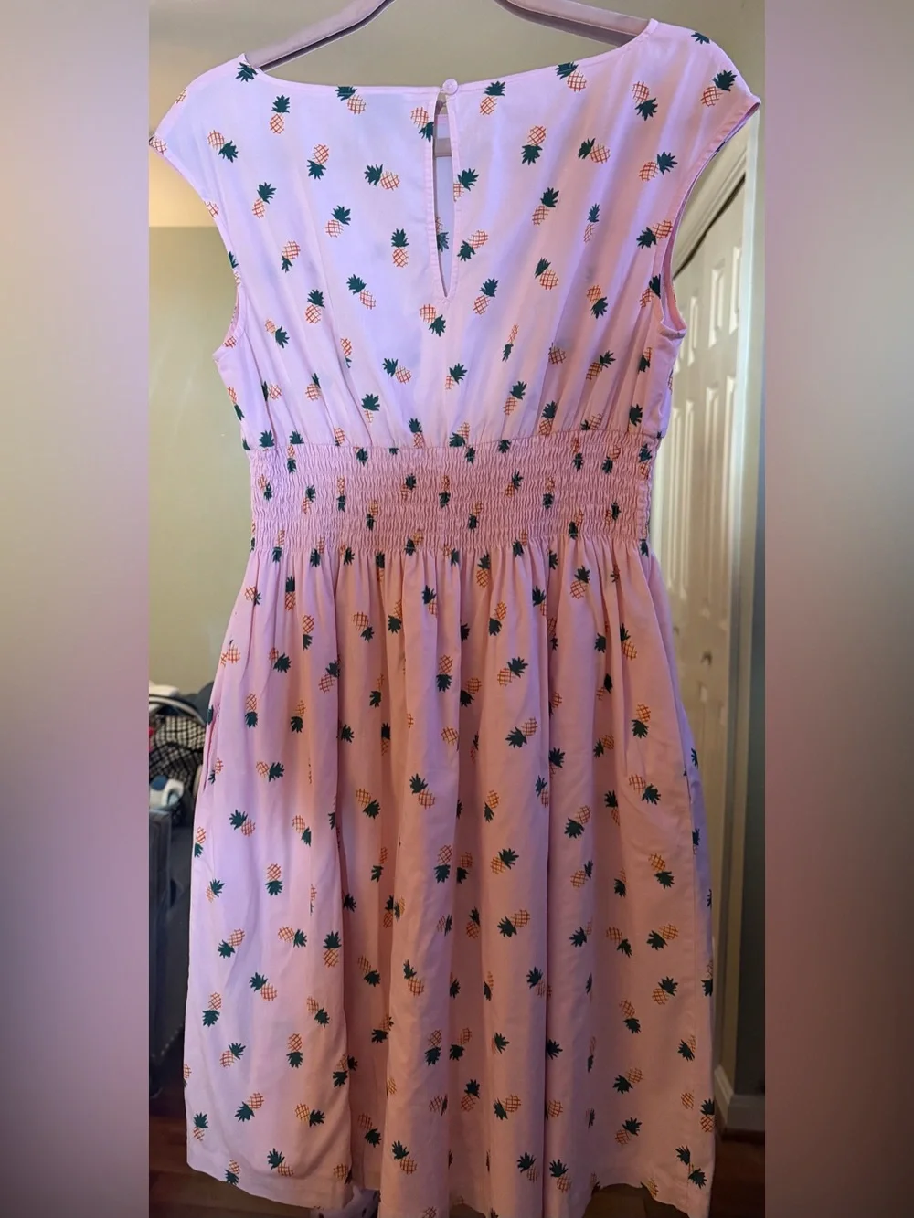 Kate Spade Light Pink Pineapple Print Smocked Waist Dress